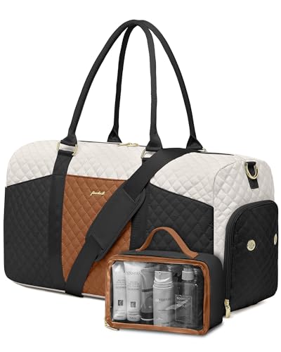 Image of Women Weekender Travel Duffle Bag: Travel Duffel Overnight Bags with Shoe Compartment Large Carry on Tote with Toiletry Bag Weekend Traveling Yoga Gym Hospital Bag for Women with Wet Pocket