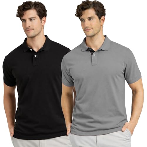 Image of Men's Premium Cotton Pique Polo T-Shirt, Classic Fit Short Sleeve Casual Summer Shirt, Soft & Breathable Fashion Polo