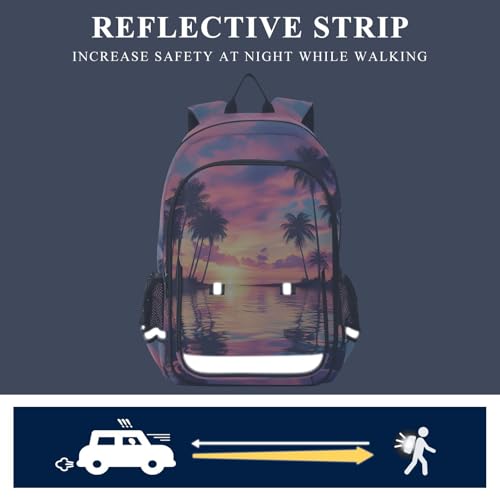 senya Sunset Landscape Backpack Water-Resistant Bag Lightweight Bookbags with Reflective Strip4