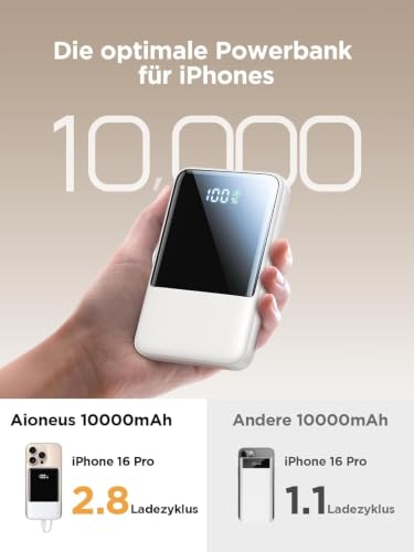 Power Bank 10000mAh, Klein 22.5W mit integrierte Kabel (USB-C + Lightning) – Ansicht 4