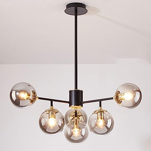 KXEcoLife Lámpara Colgante Tipo araña con Bola de Cristal Gris Ahumado - Lámpara Colgante Creativa para Interiores, Ideal para Sala de Estar, Dormitorio o Comedor. 20 cm + Altura Ajustable.