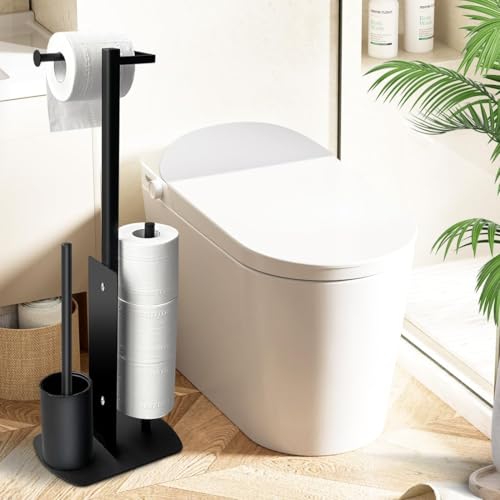 Edelstahl Klopapierhalter Stehend mit Klobürste Toilettenpapierhalter mit WC Bürste Stand WC Garnitur für Toilettenpapier & Toilettenbürste