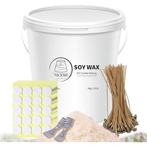Niceme Organic Soy Wax Candle Making Kit, 11Lb Natural Soy Wax Flakes for Container Candle Making Supplies with 200 Cotton Candle Wicks & Wick Stickers 2 Centering Devices Holders Cover