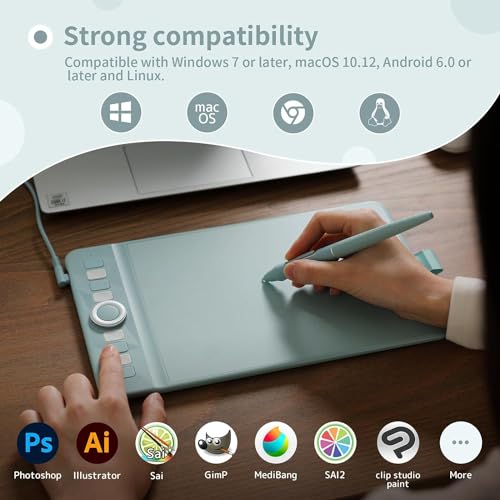 Image of GAOMON Bluetooth Drawing Tablet WH851 Graphics Pen Tablet, Digital Art Tablet Supports 16384 Levels, Intuitive Dial with 8 Shortcut Keys, Work with Windows & Android & Mac, 8 x 5 inches, Green