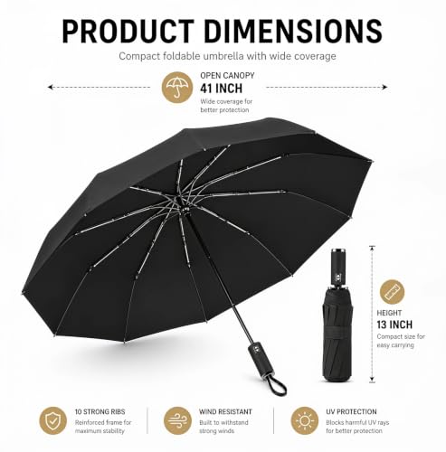 Image of STAR WORK UV Protection Travel Umbrella - Compact Folding Umbrella for Sun & Rain - Windproof, Waterproof, Auto Open /Close - Portable & Lightweight for Women & Men.