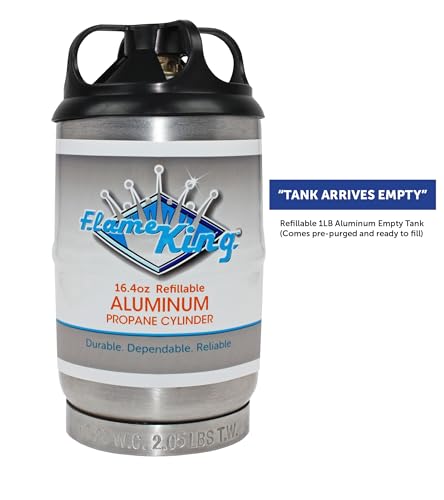 Image of Flame King 1LB Empty Aluminum Propane Cylinder Tank - Corrosion-Resistant and Rust-Free, Great for Camping and Small Appliances