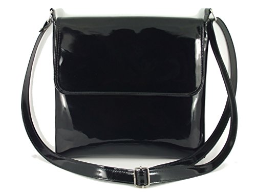 LONI Womens Cool Faux Patent Leather Cross-Body Shoulder Bag Handbag Medium Size