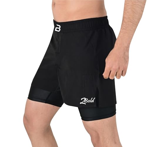 2BOLD MMA Shorts Men’s 2 in 1 Jiu-Jitsu Built in Compression Lining Athletic Gym Boxing Muay Thai BJJ No-Gi Grappling Shorts2