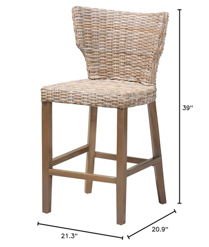 Butaco moderno bohemio Bali & Pari Enver de ratán kubu gris y madera de caoba miniatura 3