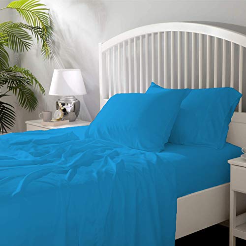 Image of YRM Bedding's - Egyptian Cotton Bedsheet 400-TC Premium Hotel Quality 1 Bedsheet (102x108) + 2 Pillow Covers (18x28) - (King Size, Turquoise Blue Color)
