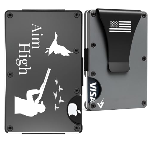 Duck Hunting Wallet – Ridge-Style AirTag-Compatible RFID Blocking Wallet for Men – Skeet Shooting Tactical Metal Card Holder with Money Clip – outdoorsmen EDC (Titanium Gray)