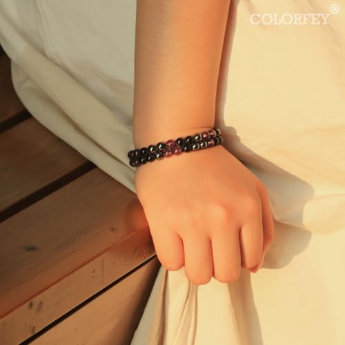 Triple Protection Bracelet for Women, Genuine Healing Crystal Bracelet Amethyst Black Obsidian Hematite 6mm, Pyramid Energy Crystal Beads Bracelet Christmas Gifts for Mom Wife for Protection Balance3