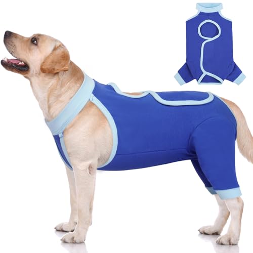 ROZKITCH Dog Surgery Leg Sleeve Rear Legs, Male Female Pet Prevent Licking Wound Elbow Knee Protector, Dog Recovery Suit Cone Collar Alternative Pants Shirt for Wound Heal Wrap Blue L