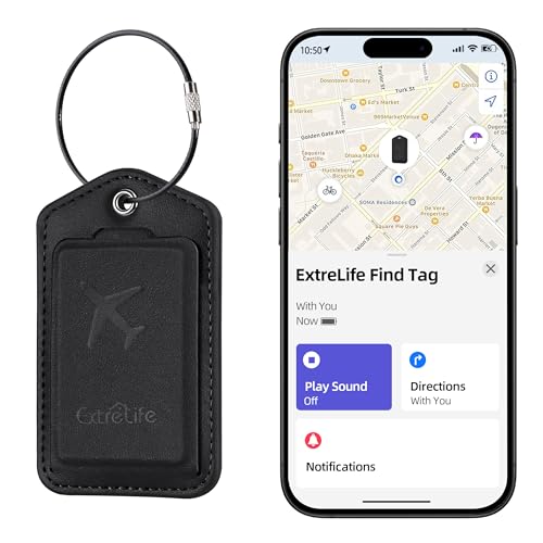 Luggage Tags Works with Apple Find My Leather Luggage Tag for Suitcases Travel Tags Bag Tag for Backpacks Suitcase Tag with Privacy Flap Anti-Lost Smart Luggage Tracker Travel Essentials Black