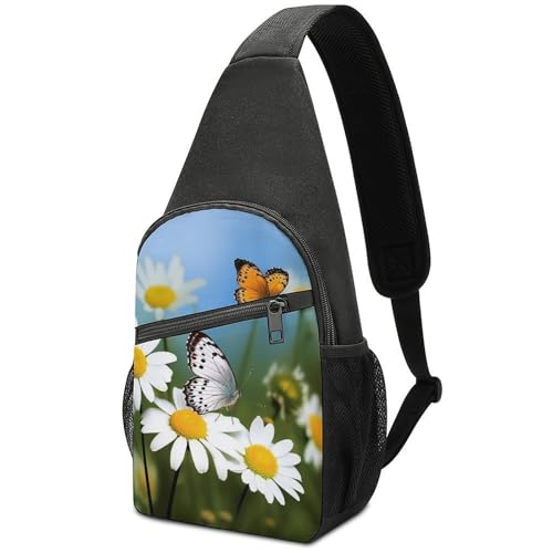 Bolso bandolera Butterflies Daisy Flower blanco miniatura 1