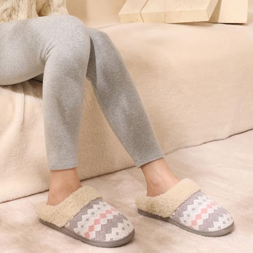Image of Evshine Warm Knit House Slippers for Women Comfy Wool-Like Lined Chenille Slippers with Memory Foam and Indoor Outdoor Soles