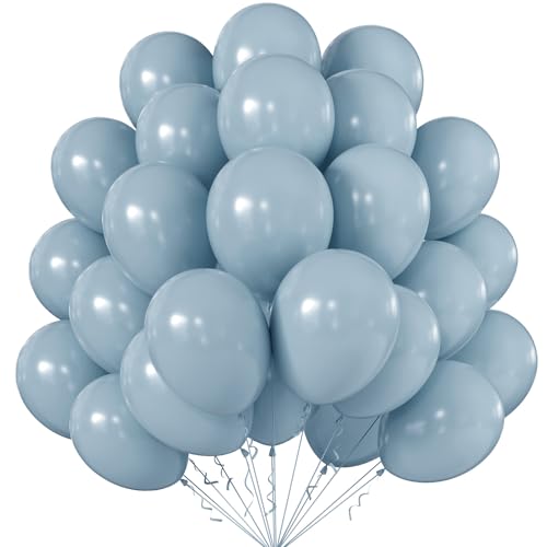 Image of KALOR 10 Inch Dusty Blue Balloons, 100 Pcs Latex Helium Balloons for Kid's Birthday Party Baby Shower Wedding Graduation Graduation Party Decorations