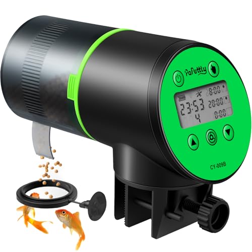 Papettly - Papettly Automatic Fish Feeder for Aquarium - Auto Fish Food Dispenser with LCD Display for Fish Tank, 200ml Smart Auto Vacation Timer Turtle Feeder, with 2 AAA Batteries and Fish Feeder Ring (Green)