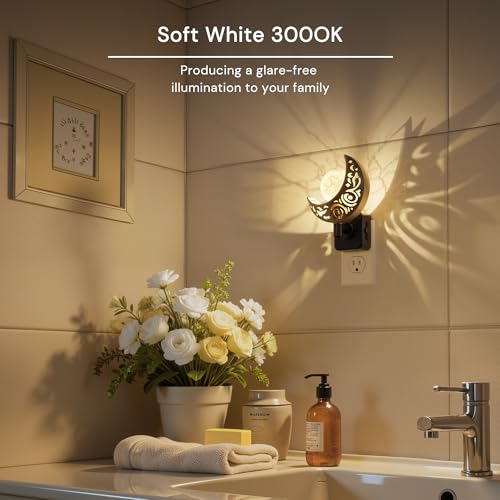 Image of L LOHAS LED Night Lights Plug into Wall: Moon Sphere Decor Landscape Night Light, Dusk to Dawn Sensor Glass Globe Nightlight, 0-100LM Dimmable, for Bedroom Living Room Hallway