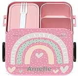 wolga-kreativ Brotdose rosa Regenbogen Herz Mepal Obsteinsatz für Mädchen Lunchbox Bento Box personalisiert Brotbüchse Brotdosen mit Namen Kindergarten Schule