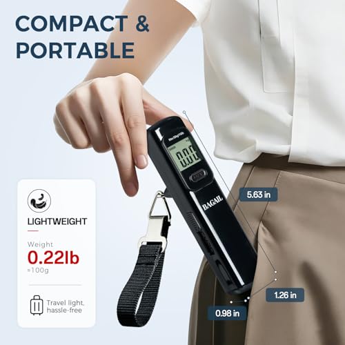 Image of BAGAIL Digital Luggage Scale, 110lbs Hanging Baggage Scale with Backlit LCD Display, Portable Suitcase Weighing Scale, Travel Luggage Weight Scale with Hook, Strong Straps for Travelers