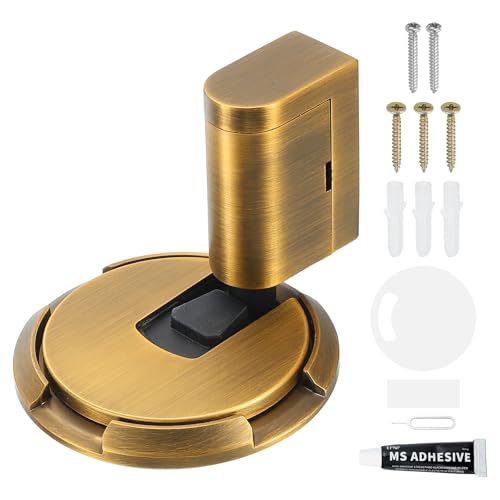 QUARKZMAN 4 Piezas Tope Puerta Magnético, Tope Puerta Suelo Magnético Silencioso Adhesivo Mecánico Absorbente Impactos para Dormitorio Oficina Baño, Bronce Amarillo