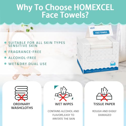 Image of HOMEXCEL Face Towels, Disposable Face Towelette Ultra Soft & Absorbent