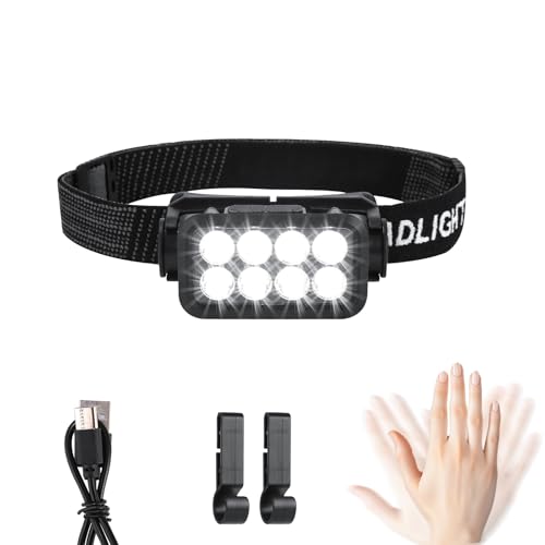 Stirnlampe LED Wiederaufladbar 1 Stück, Superhell 2500 Lumen 5 Lichtmodi Leichtgewichtig IPX6 Wasserdicht Leicht Sensor Kopflampe,Stirnlampen für...