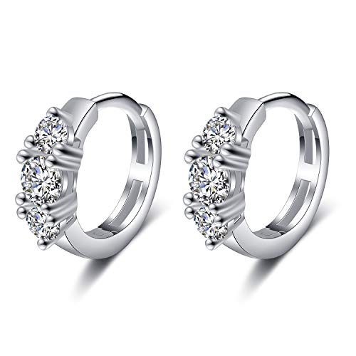 MultiLux Hoop Earrings 925 Sterling Silver Round Prong-Set AAA Shiny Cubic Zirconia for Women Girls?13.2mm