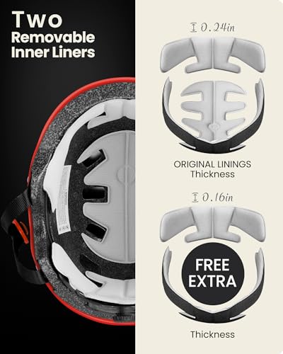 Image of OutdoorMaster Skateboard Cycling Helmet - Two Removable Liners Ventilation Multi-Sport Scooter Roller Skate Inline Skating for Kids, Youth & Adults - M - Red