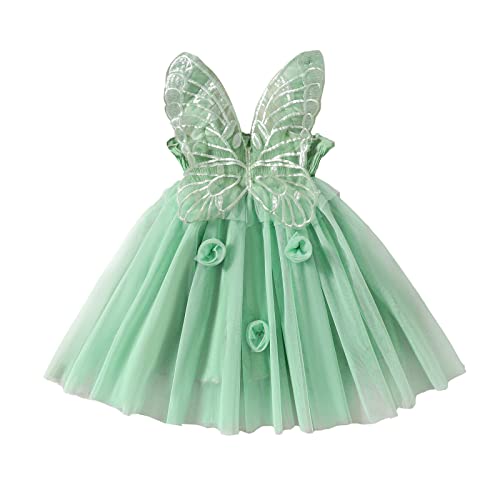 Toddler Baby Girls Butterfly Dress Sleeveless Wings Flower Tulle Tutu Princess Summer Birthday Party Dresses Baby Green 3-4 Years