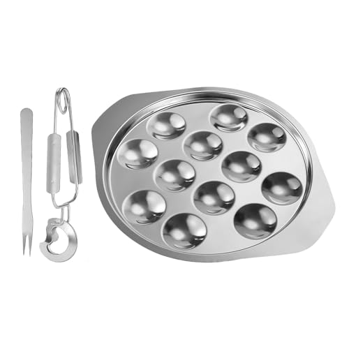4 Pack Ceramic Escargot Plates with 12 Holes and Handles, 9 Inch Seafood Snail Dish Footed Plates White Escargot Baking Dish Server for Home, Kitchen, Restaurant
