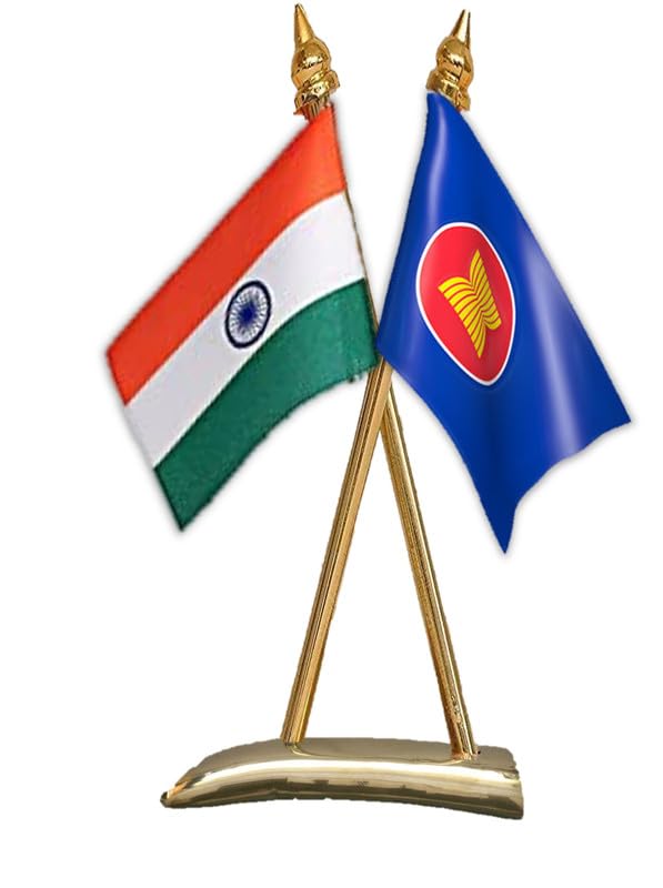 ASEAN & INDIA Miniature Flags - Shining Cotton Cloth with Criss-Cross Classy Brass Base Table Stand-image-34