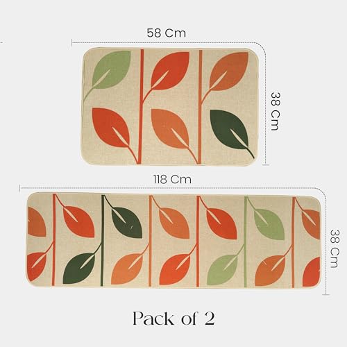 Image of Yellow Weaves- Non-Slip Kitchen Floor Mats, Water Absorbent, Rugs,Standing Jute Mats for Kitchen, Office, Sink and Laundry Room, Beige Leaf (Pack of 2)