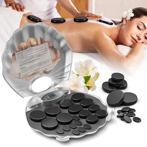 20PCS Hot Stones Massage Set, Hot Stones Massage Warmer Kit, Portable Massage Stones Basalt Hot Rocks Massage Stone for Professional or Home SPA, Therapy Relaxing, Healing, Pain Relief(Silver)