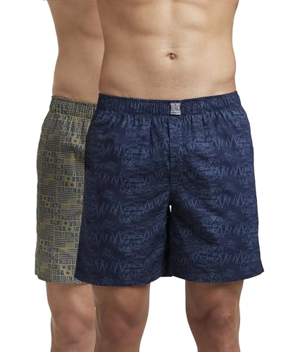 Image of Jockey US57 Men Super Combed Mercerized Cotton Woven Printed Boxer Shorts with Side Pockets (Pack of 2, Prints May Vary)