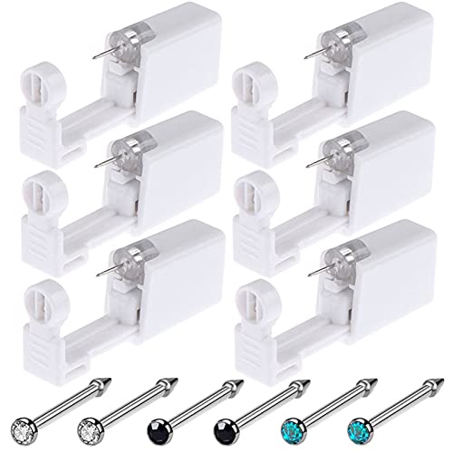 Nose Piercing Gun - Beautylu 6 Pack Self Nose Piercing Kit Unit Safety Disposable Nose Piercing Gun with Nose Stud Piercing Kit Tool for Cartilage Piercing Gun (Silver+Silver+Blue), 18 Piece Set