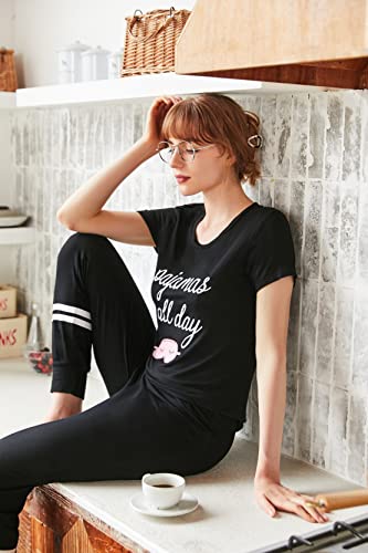 Ekouaer Womens Pajamas Set 2 Piece Lounge Pj Set Short Sleeve Sleepwear Tops with Joggers Pants Loungewear Print Nightwear3