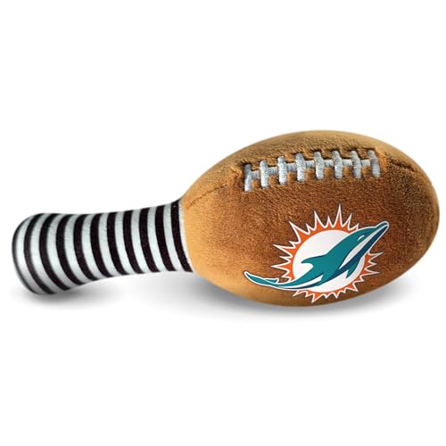 Image of Miami Dolphins Plush Football Rattle by Smilo - Officially Licensed NFL Baby Rattle Toy - Soft Baby Rattle with Bell - for Babies and Toddlers from 3 Months