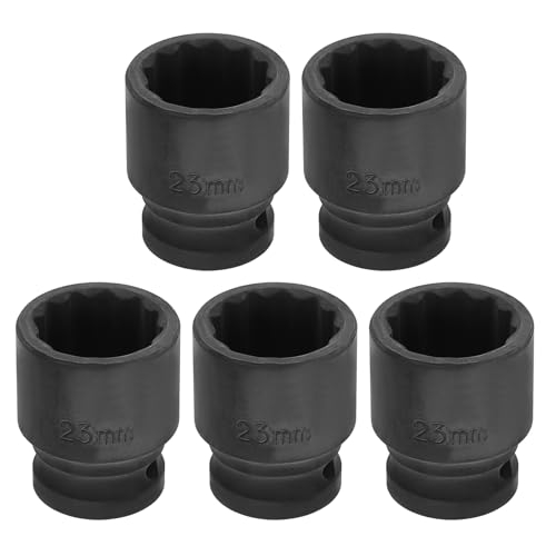 Image of HARFINGTON 5pcs 1 /2 inch Drive x 23mm Shallow Impact Socket 12-Point Metric CR-V Steel Spindle Nut Impact Flip Sleeve for Home Auto Nuts Bolts Repair