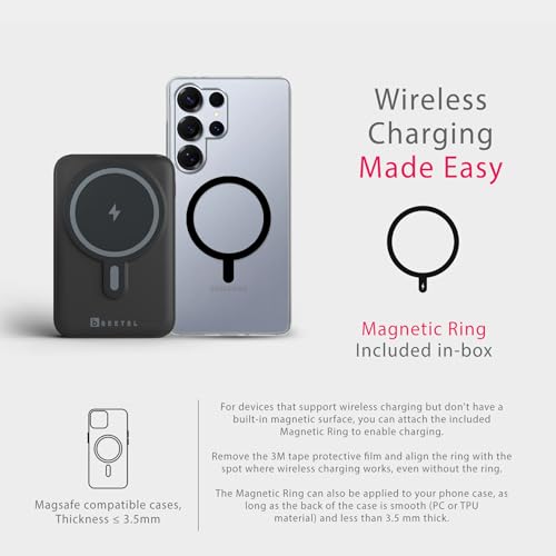 Image of Beetel MagVibe Series WS01 Magsafe 10000mAh Magnetic 15W Wireless Power Bank with Stand for Apple iPhone, Samsung, OnePlus, All Smartphones| Qi Enabled Devices | 3M Ring In Box | Premium Finish| Black