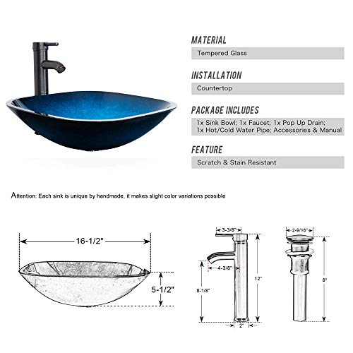 24 Grey Bathroom Vanity,Tempered Glass Vessel Sink Combo,Style Sink,1.5 GPM Faucet Oil Rubbed Bronze,Bathroom Vanity Top with Sink Bowl,20 inch Deep, 30% Water Saving Faucet/U-Eway (B02GA04)