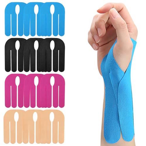 LUMOOM 12 cintas de kinesiología para muñeca, resistentes al agua, transpirables, cinta de kinesiología precortada para aliviar el dolor