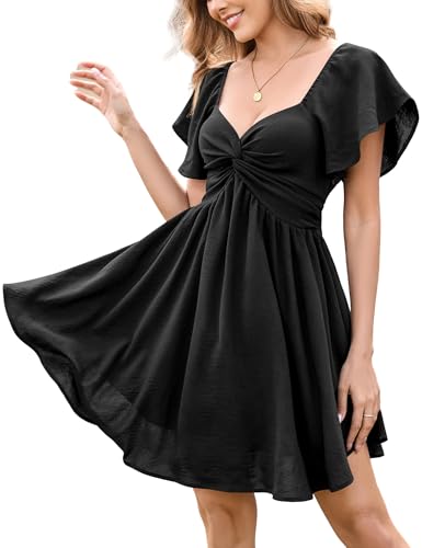 Image of Florboom Women's Sweetheart Knot Front Dress Flutter Sleeve Tie Back A-Line Chiffon Mini Dresses