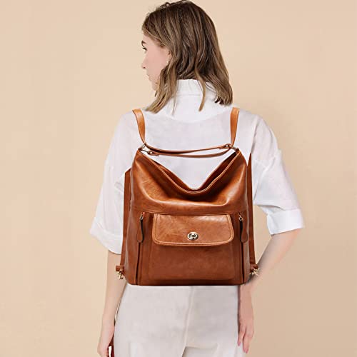Image of myfriday Vintage Leather Fashion Backpack Purse for Women Large Capacity Convertible Backpack Travel Daily Daypack (Brown)