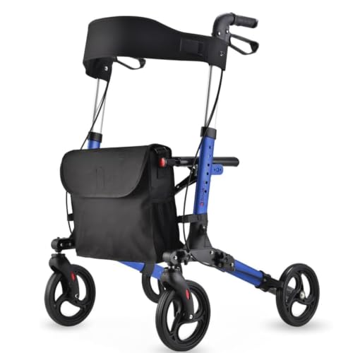 Image of DIALDRCARE Aluminium 4 wheel Ultra Folding Rollator Walker with Carry Bag MedicalTransport Chair Suitable for the Elderly Seniors