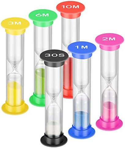 RosewineC 6 Pack Sand Timer for Kids, Colorful and Attractive Hourglass Sandglass Sand Clock Timers, 30s 1min 2mins 3mins 6mins 10mins Visual Tool for Classroom Game Home Office Kids Learning
