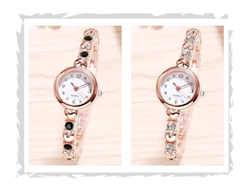 Acnos Stainless Steel Analog White Dial Rosegold Bengle Black White Diamond Watch Gift For Girls Women Watch For Girl Women Combo Of 2