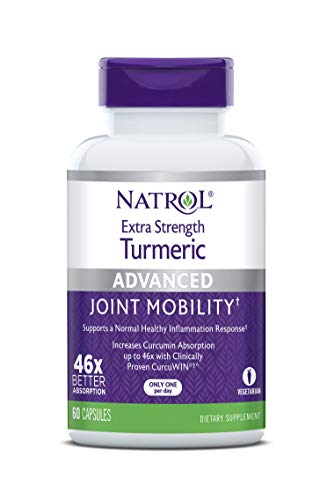 Natrol Extra Strength Turmeric Capsules, Supports Cellular, Inflamatory, Heart, Joint and Brain Health, Clinically Proven CurcuWIN®, 46x Better Absorpotion, 60 Count