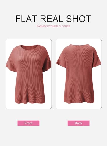 SHEWIN Oversized Sweaters for Women Lightweight Crew Neck Short Sleeve Sweater Loose Casual Top Pullover Womens Tunic Tops Fall Outfits for Women 2025 Red X-Large